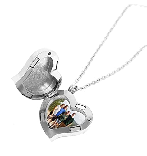Amour Heart Pill Necklace - Polished Heart Locket with Strong Magnetic Closure - Medication Necklace - Keep Your Medication Securely with You at All Times - Locket Necklace26 Inch Chain (Silver)