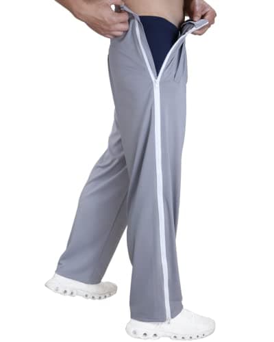 Tear Away Pants for Men's Side Zipper Leg Breakaway Pants Post Surgery Foley Catheter Pants Adaptive Clothing Wide Leg Zip Off Sweatpants Grey
