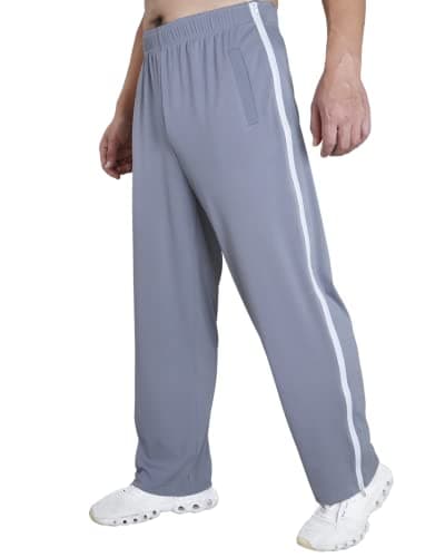Tear Away Pants for Men's Side Zipper Leg Breakaway Pants Post Surgery Foley Catheter Pants Adaptive Clothing Wide Leg Zip Off Sweatpants Grey