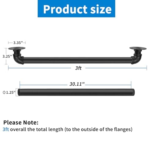 PNBO Wall Handrail 3FT/90CM,Industrial Staircase Railing 1.25 Inch Tube Diameter,Galvanized Pipe Handrails for Indoor Stairs with Wall Mount Support,for Wall Mounted Stairway Handrail