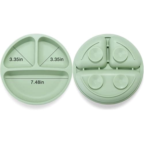 PandaEar Divided Unbreakable Silicone Baby and Toddler Plates - 3 Pack - Non-Slip - Microwave Safe - Silicone (Blue Green Brown)