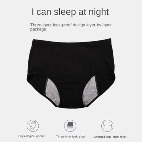 YOYI FASHION Bamboo Viscose Brief Menstrual Leakproof Panties US Size 3XL/10, Black-5 Packs