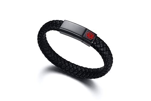 MEALGUET BLOOD THINNER Braided Genuine Leather Medical ID Wristband Mens Medical Alert Leather Bracelet with Stainless Steel Clasp