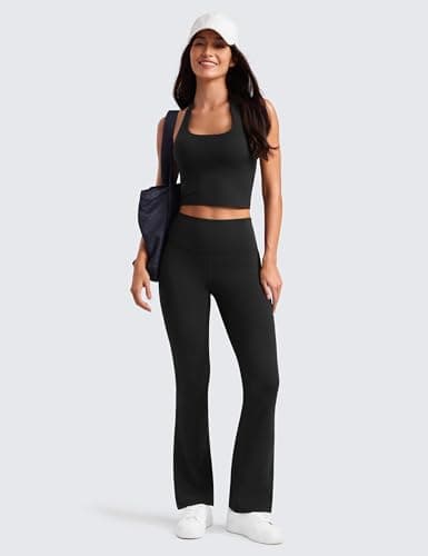 CRZ YOGA Womens Butterluxe High Waist Flare Pants 32 Inches - Yoga Bootcut Wide Leg with Pocket Lounge Black Medium