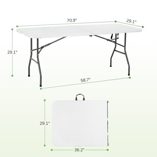 PayLessHere | 6FT Folding Table | Portable Plastic Table with Carry Handle | Waterproof & Foldable Table Design | Steel Frame with Lock | White | for Events, Camping, Indoor & Outdoor Use