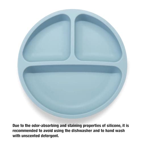 PandaEar Divided Unbreakable Silicone Baby and Toddler Plates - 3 Pack - Non-Slip - Microwave Safe - Silicone (Blue Green Brown)