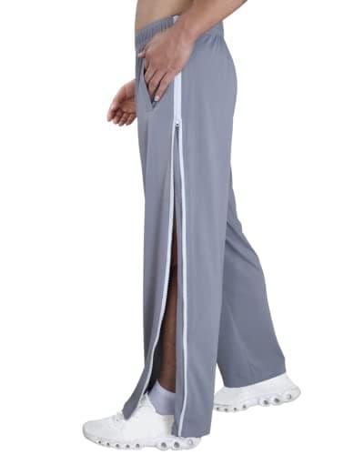 Tear Away Pants for Men's Side Zipper Leg Breakaway Pants Post Surgery Foley Catheter Pants Adaptive Clothing Wide Leg Zip Off Sweatpants Grey