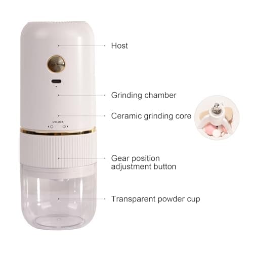 LONGMON Electric Pill Crusher,Electric Pill Grinder,Easy Fine Powder Adjustable Coarse to Fine Grind, Portable Cordless Ceramic Grinder