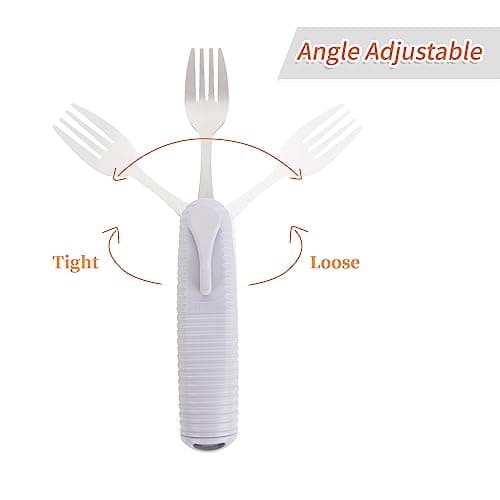 Pekokavo Adaptive Utensils Set, Angle Adjustable Arthritis Aid Silverware for Parkinsons, Hand Tremors, with Non-Slip Easy Grip Handle (2 Count (Spoon + Fork))