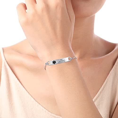 Kurafeel Medical Alert Bracelets for Women & Men, Personalized ID Bracelets - Stainless Steel Emergency Bracelet with Free Engraving, Adjustable for Mom, Mother, Father