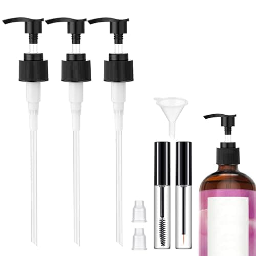 Oxyooh 3 Pack Castor Oil Pump Dispenser for 16oz Glass Bottles, Compatible with Queen of the Thrones & Heritage Store, Includes Mascara Tubes & Funnel (Oil Not Included)
