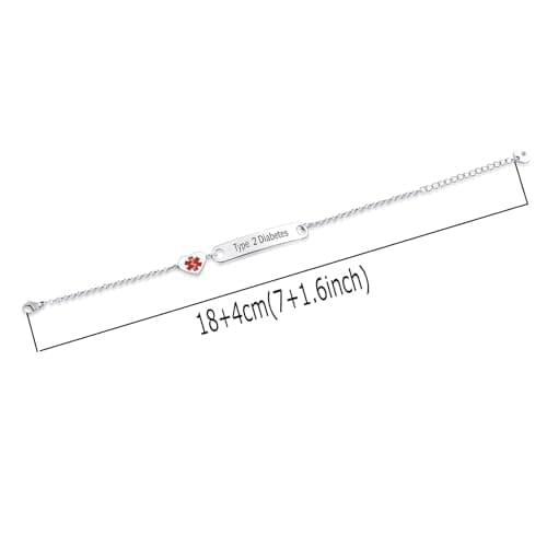 NARTGO Heart Medical Alert Blood Thinner Bracelet for Women Emergency First Aid Health Alert Engraved Stainless Steel Adjustable Chain Bracelets