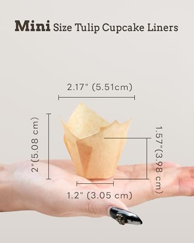 Bake Choice 200pcs Natural Mini Tulip Cupcake Liners for Baking Cups, Unbleached, Greaseproof EU Parchment paper, Mini Tulip Muffin Liners for Party, Christmas, Valentines