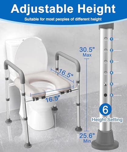 HOMLAND Raised Toilet Seat with Handles, Toilet Seat Riser for Seniors with Adjustable Height & Width, 400lb Handicap Elevated Toilet Seat for Elderly, Pregnant, Fit Any Toilet