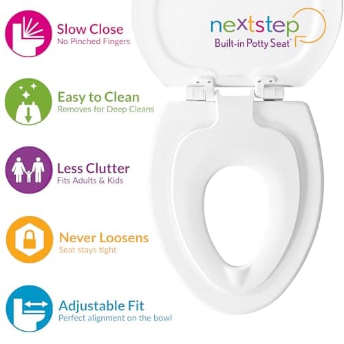 Mayfair NextStep Toilet Seat with Built-In Potty Training Seat, Slow-Close, Removable that will Never Loosen, ELONGATED, White