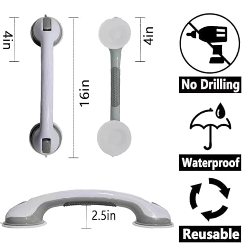 Shower Grab Bars for Seniors, Shower Handles for Elderly Suction Cup,2 Pack 16.19 Inch,Handicap Grab Bars for Bathtubs and Showers Wall, Bathroom Safety for Showers Walls Heavy Duty, No Drilling，Grey