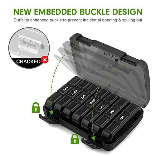 Pill Organizer 3 Times a Day, Fullicon Large Weekly Pill Case 7 Day, Daily Pill Box with 21 Compartments, Pill Dispenser Supplement Holder for Pills/Vitamin/Fish Oil - Black