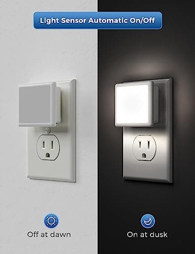L LOHAS LED Night Lights Plug into Wall 2-Pack, 0.3W Plug in Night Light, Dusk to Dawn, 5000K Daylight White Bright Nightlight Auto-On/Off for Adults Kids Room Bedroom Bathroom Hallway Kitchen Non-Dim