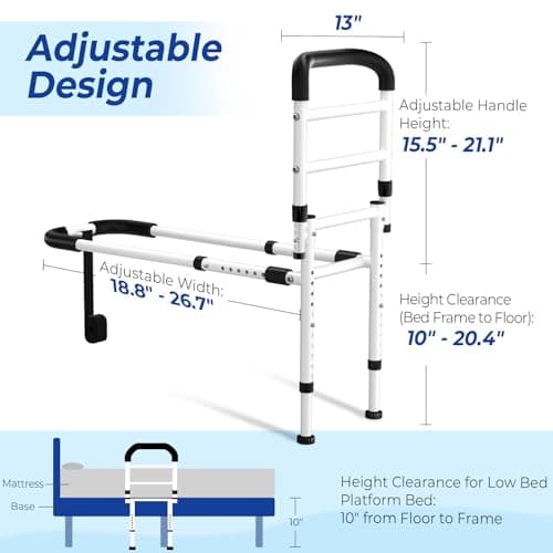 KingPavonini Bed Rails for Elderly Adults Safety 2026 Upgrade, ASTM-Approved Bed Rails for Seniors with Anti-Wobble Adjustable Feet, 400lb Bed Cane, Non-Slip Handle & Storage Bag, No-Tools, Model GS04