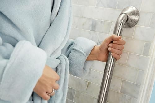 Moen Home Care Bathroom Safety Designer24 Inch Handicap Grab Bar for Bathtub and Shower with Curled Grip, Elderly Assistance Product, Brushed Nickel, LR8724D3GBN