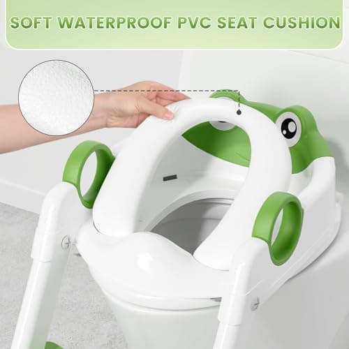 COOSEYA Frog Toilet Seat, Potty Training Seat for Toddler, Upgrade Potty Training 2 in 1 Toddler Toilet Seat for Boys Girls,Waterproof Soft Mat Non-Slip Step Stool