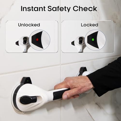 Waterseven Suction Grab Bars for Shower 2-Pack, Extra-Strong Suction Cup Bathroom Grab Bar Handle w/Green Safety Indicator, No-Drill Removable Shower Handle for Seniors, Elderly & Handicap