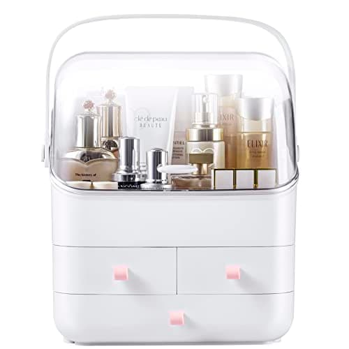 Large Makeup Organizer w Drawers Beauty Organizer Makeup Box Holder Vanity Organization Desk Countertop MakeUp Organizers Bathroom Counter Organizer Skincare Cosmetic Case Stand Dustproof Lid Gift