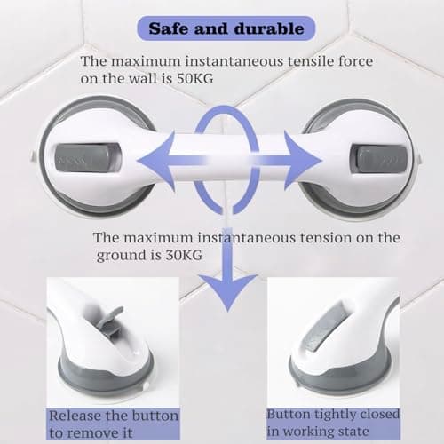 2 Pack Grab Bars for Bathtubs & Showers - Strong Suction Shower Handle, Safety Grab Bars for Seniors & Handicap, Elderly Accessories