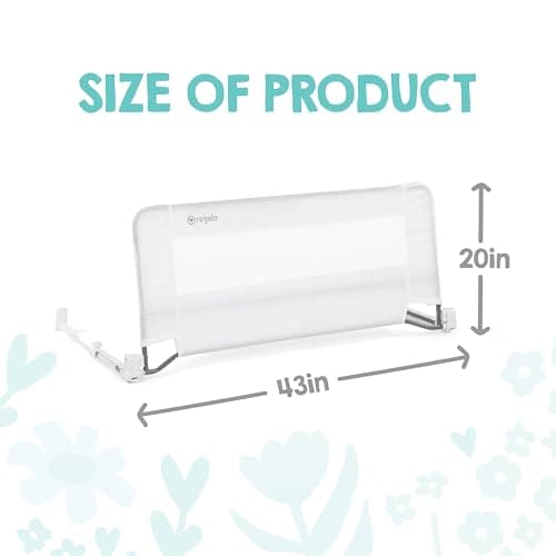 Regalo Swing Down Toddler Bed Rail Guard, NO Tools Required, Bed Rail for Toddlers with Patented Gap Guard, Toddler Bed Rail, Fits Twin, Full & Queen Beds, Bed Safety Rail for Kids Bed, 43” Long