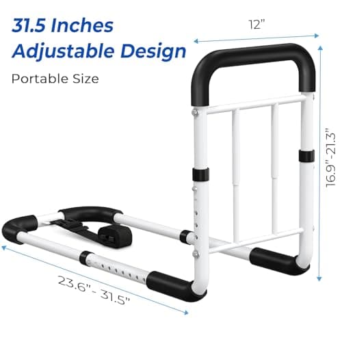 BigDolphin Bed Rails for Elderly Adults Safety - ASTM Approved Adjustable Bed Cane with Non-Slip Ergonomic Handle & Storage Pocket, Bed Railings for Seniors Support 350 LBS, Tool-Free
