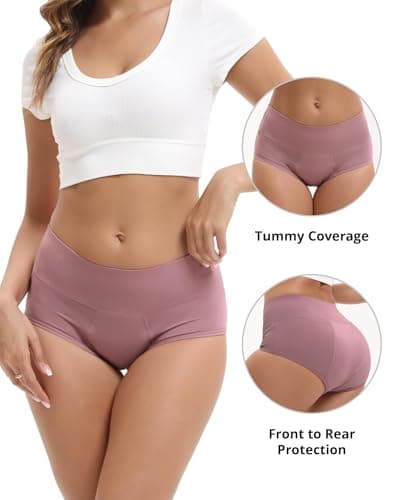 INNERSY Women's Bamboo Viscose Heavy Flow Period Underwear High Waisted Leakproof Panties 3 Pack(X-Large,Pink/Blue/Brown)