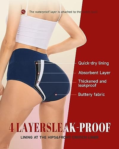 Rdiner Heavy Flow High Absorbency Period Underwear Women, Leakproof Panties Postpartum Menstrual Hipster Briefs Teens 3 Pack