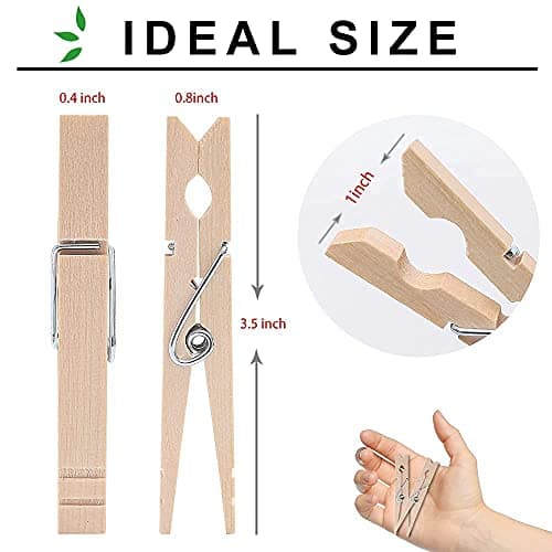 Clothes Pins Wood for Hanging Clothes,3.5 Inch【100pcs】 Heavy Duty Wooden Clothespins,Clothes Pins for Craft,Wooden Clips for Pictures. | Rust Resistant
