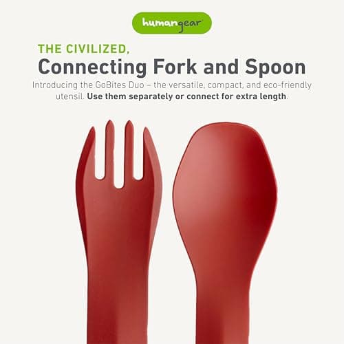 humangear GoBites Duo | Travel & Camping Utensils | Portable & Convertible Dining Ware | Multi-Functional Spork, Red