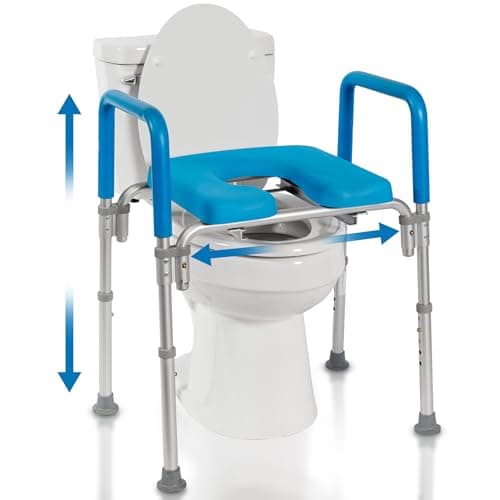 Ultimate Raised Toilet Seat with Handles - Adjustable Raised Toilet Seat for Seniors, Bedside Commode - Padded Armrest | Premium Elevated Toilets Seats with Handles for Elderly Bathroom Safety, Blue