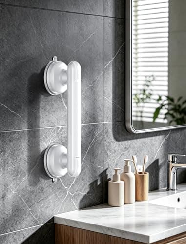 Coneclat Grab Bars for Bathtubs and Showers, Shower Handles for the Elderly and People in Need, 2026 Upgraded Rubber Suction Cup with Maximum 350 lbs Suction Power, No Drilling-(White-1 Pack)