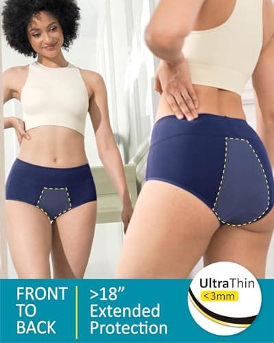 Neione Period Underwear for Women Heavy Flow High-Waisted Cotton Postpartum Panties Menstrual Briefs Holds 5 Tampons Full Coverage Ladies Undies 3 Pack Black Large