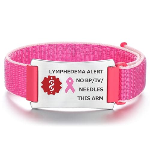 Divoti Lymphedema Medical Alert Bracelet for Women - Custom Engraved Stainless Steel ID Band - Alert: NO BP/IV/Needles This Arm - Medical Jewelry for Post-Mastectomy Care |9"