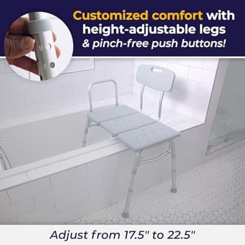 Drive Medical Tub Transfer Bench for Bathtub - Safer, Independent Bathing Aid - Height Adjustable Bench - Sturdy Aluminum Construction - Comfortable Backrest Support - 350 Lb Capacity