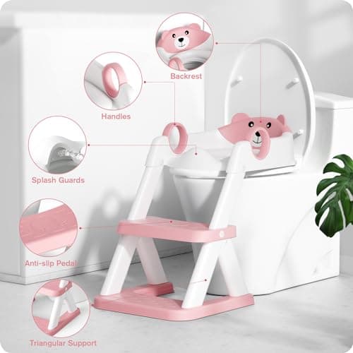 Rabb 1st Potty Training Seat, Upgrade Toddler Toilet Seat for Kids Boys Girls, 2 in 1 Potty Training Toilet, Splash Guard Anti-Slip Pad Step Stool