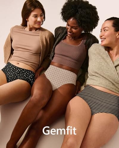 Gemfit Period Underwear for Women Heavy Flow - Seamless High Waisted Leakproof Absorbent Incontinence Postpartum Washable Protective Breathable Briefs 3 Pack, Stripe + Flower + Dot, X-Large