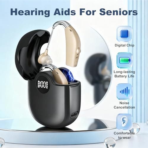 RlsitKee Hearing Aids, Hearing Aids for Seniors, Rechargeable, Volume Control, Hearing Amplifiers with Charging Case, Intelligent Noise Reduction, Design for Seniors & Adults with Hearing Loss