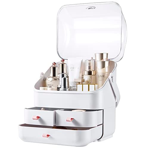 Large Makeup Organizer w Drawers Beauty Organizer Makeup Box Holder Vanity Organization Desk Countertop MakeUp Organizers Bathroom Counter Organizer Skincare Cosmetic Case Stand Dustproof Lid Gift