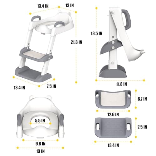 HBTower Potty Training Seat with Step Stool Ladder for Toddlers, Adjustable Kids Toilet Seat with Splash Guard, Anti-Slip Pads & Safety Handles, Comfortable Potty Chair for Boys & Girls (Grey)