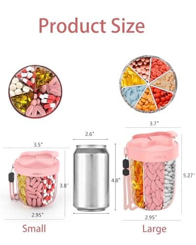 Large Pill Organizer,Supplement Organizer for 7 Different Vitamins,Pill Dispenser with Anti-Mixing Design,Easy to Retrieve Meds,Includes 20 Pcs Labels,Travel Pill Organizer(Pink)