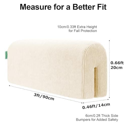 AEOCOO Bed Bumpers for Toddlers, Size 3 Ft, Toddler Bed Rail Bumper Protector for Loft Beds & Bunk Beds, Premium Soft Memory Foam Bed Guardrail, Anti-Bump | Fall Prevention, Beige
