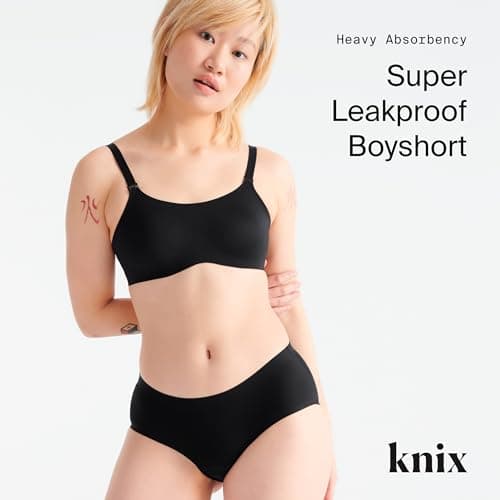 KNIX Super Leakproof No-Show Boyshort- Period Underwear for Women - Machine Washable, Reusable - Black, X-Small (3 Pack)