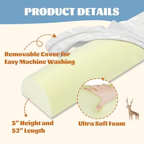 Asatdd Bed Rail for Toddlers, Bed Guard Rail, Soft Memory Foam Toddler Bed Rail for Twin, Full, Queen, King Beds with Washable Cover, 1 Pack