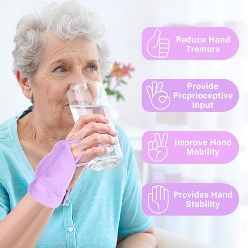 Hoomtree 2pcs Weighted Gloves for Hand Tremors and Parkinson's, Improved Hand/Wrist Stability & Mobility, Adjustable Wrist, Weights Strengthening Tool (Purple, S)