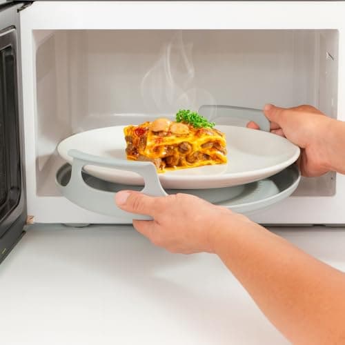 Handy Gourmet Microwave Cool Caddy w/Handles - Carrying Tray for Bowls, Plates-Cool Gray